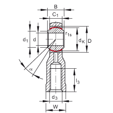 桿端軸承 GIKSL25-PS, 根據(jù) DIN ISO 12 240-4 標(biāo)準(zhǔn)，特種鋼材料，帶左旋內(nèi)螺紋，免維護(hù)