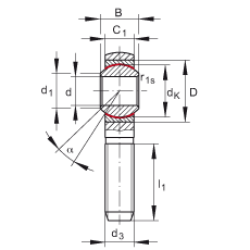 桿端軸承 GAKSR16-PS, 根據(jù) DIN ISO 12 240-4 標(biāo)準(zhǔn)，特種鋼材料，帶右旋外螺紋，免維護(hù)