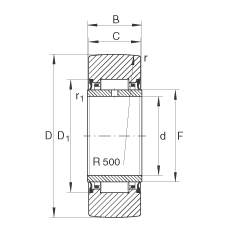 支撐型滾輪 NA2200-2RSR, 無軸向引導(dǎo)，兩側(cè)唇密封