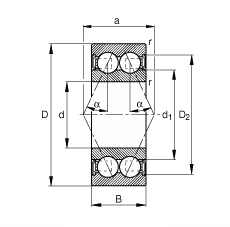 角接觸球軸承 30/7-B-2RSR-TVH, 雙列，雙側唇密封，接觸角 α = 25°