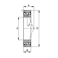 主軸軸承 HSS7001-E-T-P4S, 調(diào)節(jié)，成對安裝，接觸角 α = 25°，兩側(cè)唇密封，非接觸，限制公差