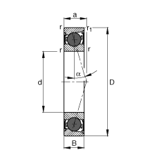 主軸軸承 HCB7204-C-2RSD-T-P4S, 調節，成對或單元安裝，接觸角 α = 15°，陶瓷球，兩側唇密封，非接觸，限制公差