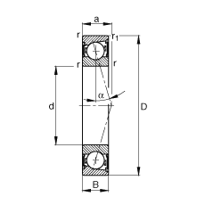 主軸軸承 B7015-C-2RSD-T-P4S, 調(diào)節(jié)，成對安裝，接觸角 α = 15°，兩側唇密封，非接觸，加嚴公差