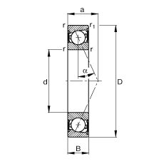 主軸軸承 B7016-E-2RSD-T-P4S, 調節，成對安裝，接觸角 α = 25°，兩側唇密封，非接觸，限制公差