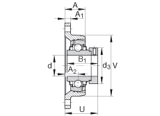 軸承座單元 RCJT1-1/4, 對(duì)角法蘭軸承座單元，鑄鐵，根據(jù) ABMA 15 - 1991, ABMA 14 - 1991, ISO3228 帶有偏心緊定環(huán)，R型密封，英制